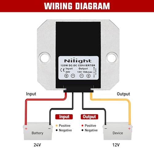 Nilight 48 V to 12 V Waterproof DC Voltage Converter – High-Efficiency 240 W Regulator for Golf Carts & Electric Scooters – Reliable Step-Down Power Supply with Overcurrent Protection and Easy Installation for Enhanced Energy Performance