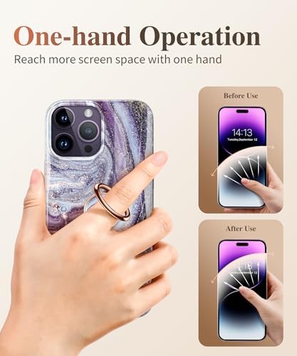 GVIEWIN Stylish Marble Phone Ring Holder with 360° Rotation for Ultimate Grip and Kickstand Functionality – Compatible with i Phone 16 Pro Max, 15 Plus, 14, 13, 12 Series & Galaxy S25/S24 Ultra – Elegant Flowing Sakura Design for Enhanced Safety and Usability