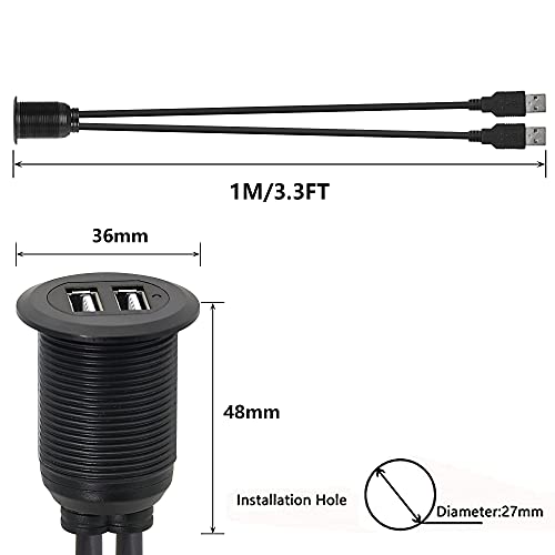Sin Loon 3.3 FT Dual USB 2.0 Flush Mount Extension Cable – Premium AUX Charging Solution for Cars, Trucks, Boats & Motorcycles – Effortless Data Transfer & Device Connection with Waterproof Design – Ideal for Dashboard Installation