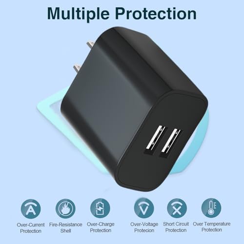 3-Pack Dual Port USB Wall Charger – Rapid Charge Block for i Phone 14/13/12/11 Pro/Max, Galaxy & Android Devices – Compact Travel Adapter with Advanced Safety Features for Home & On-the-Go Power Solutions