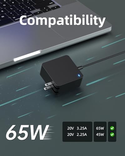 Lenovo Laptop Charger – Universal Compatibility for Ideapad, Flex, V Series | 65 W & 45 W Power Adapter with UL Safety Certification | Foldable Plug & Charging Indicator | Enhanced Durability & Speed for All Round Connector Models