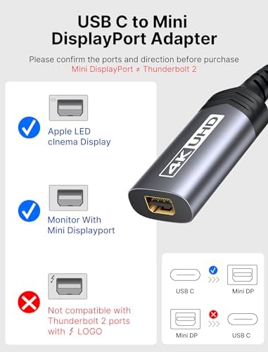 SAUX USB C to Mini Display Port Adapter for 4 K@60 Hz – High-Speed Type C to Mini Display Port Cable for Mac Book Pro 2018/2019, Dell XPS, Samsung Galaxy S21/S20 Plus – Premium Performance in Sleek Grey Design for Enhanced Visuals and Portability
