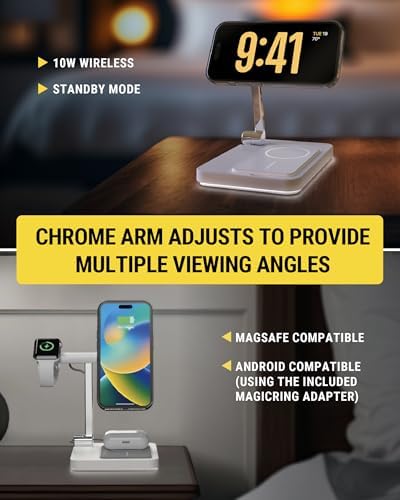 Scosche MSQFG2 N1 WT Magic Mount Travel 2-in-1 Magnetic Wireless Charging Station – Sleek Fast Charger for i Phone 12/13/14/15/16 Pro Max & Air Pods, Compact Foldable Design for Ultimate Portability and Enhanced Mag Safe Compatibility, White