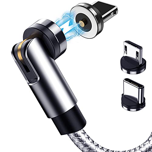 Terasako 5-Pack Magnetic Charging Cables – 540° Rotating Magnetic Connectors with LED Indicator – Versatile 90° Angle Design for Reduced Strain – Durable Nylon-Braided Cords in Black – Perfect for Smartphones, Tablets, and More – Enhanced Charging Speed & Compatibility
