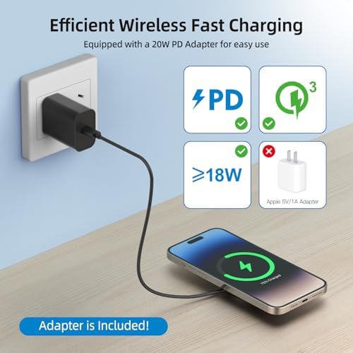 Magnetic 15 W Fast Wireless Charger with 6.5 ft Cable for i Phone 16/15/14/13/12 – USB-A Compatible Charging Pad for Effortless Power Boosting and Sleek Design