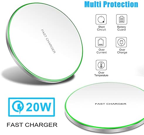 FDGAO Ultra-Compact 20 W Max Fast Wireless Charger – Effortless Qi Charging Pad for i Phone 16/15/14/13/12/SE/11/XS Max/XR, Samsung Galaxy S25/S24/Note, Air Pods, Pixel & LG G8 – Streamlined Charging Solution with Advanced Safety Features for Home or Office Use