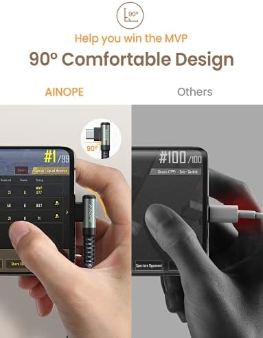 Revolutionize Your Charging with AINOPE 60 W USB C Cable 2-Pack – 10 ft Durable Nylon Braided Right Angle Type C Charger for i Phone 16 Pro Max, Samsung S24, and i Pad Pro – Fast Charging, Enhanced Compatibility, and Long-Lasting Performance