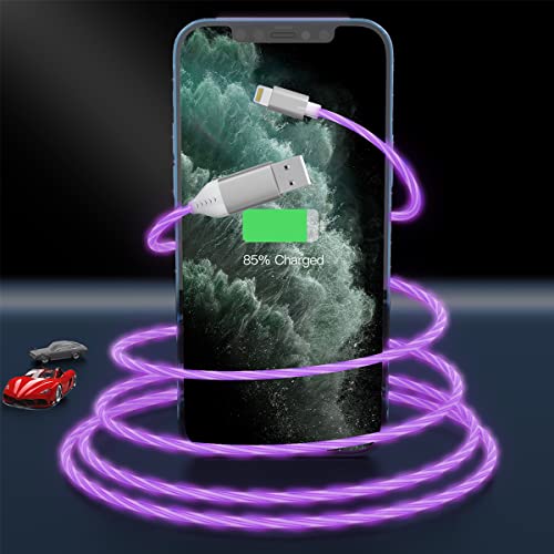 Illuminate Your Charging Experience with the 2 M/6 FT LED Lightning Charge Cable – Enhanced Apple Charger for Quick Sync and Data Transfer, Compatible with i Phone 13/12 Pro Max, 11 Pro, XR, XS Max, X, 8, 7, SE 2020, i Pad, and i Pod (Vibrant Blue) – Durable, Extra Long, Fast Charging Solution for Effortless Use in Low-Light Environments