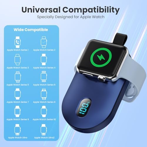 Portable Magnetic Wireless Charger Duo for Apple Watch – 2800 m Ah High-Speed Charging Power Bank for All Series (1-10, SE, Nike, Ultra) – Sleek Black & White Design for Ultimate Portability and Active Lifestyles