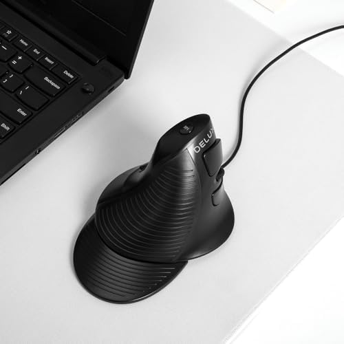 Elevate Your Comfort: De LUX Wired Vertical Ergonomic Mouse for Medium Hands – 6 Programmable Buttons, 4200 DPI Precision, and Removable Palm Rest to Alleviate Wrist Pain and Carpal Tunnel Symptoms – Ideal for Enhanced Productivity and Seamless Compatibility Across Operating Systems