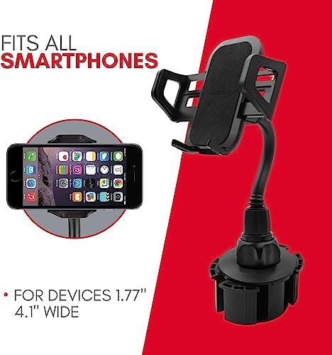 Universal Smartphone Cup Holder Mount by Macally – Adjustable Car Phone Holder for i Phone, Samsung & All Smartphones – Secure, Flexible, and 360-Degree Rotatable Design for Safe Driving and Easy Access