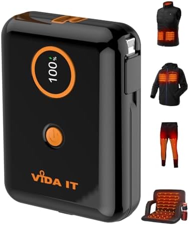 Ultimate 10000 m Ah Power Bank for Heated Clothing – Fast Charging USB Charger with Built-In Cable for i Phone & Android – Lightweight Portable Battery Pack for Heated Jackets, Vests, and Stadium Seats – Stay Warm and Powered Up Anywhere
