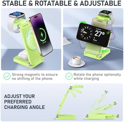 Innovative 3-in-1 Magnetic Wireless Charging Station – Premium Foldable Dock for i Phone 16/15/14/13/12, Apple Watch Ultra/Series 9-2, and Air Pods – Ultimate Travel-Friendly Power Hub with Superior Rapid Charging for Tech Savvy Professionals and On-the-Go Users
