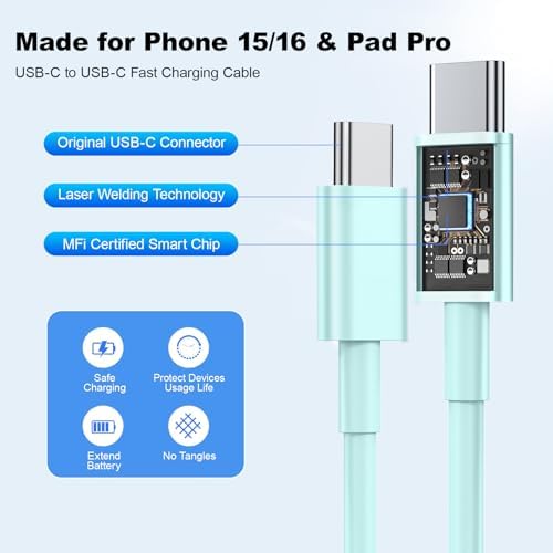 Ultimate Fast Charging Kit for i Phone 16 & Samsung Galaxy – 10 FT USB-C Charger Cable with High-Speed Type C Block – Universal Compatibility for i Phone 16/15/Plus/Pro/Pro Max & Samsung S24/S23/S22/S21 – Reliable, Durable, and Efficient Charging Solution for All Your Devices