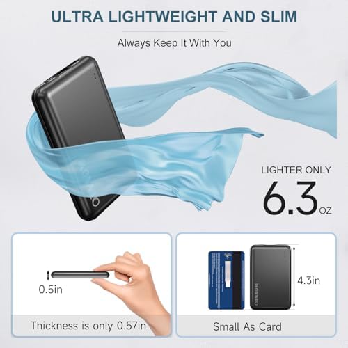 KOVNLO 10,000 m Ah Ultra-Thin Battery Pack for Heated Vests – High-Speed USB-C Power Bank for Heated Apparel, i Phone & Android Devices – Lightweight & Durable Portable Charger for All Your Cold Weather Needs