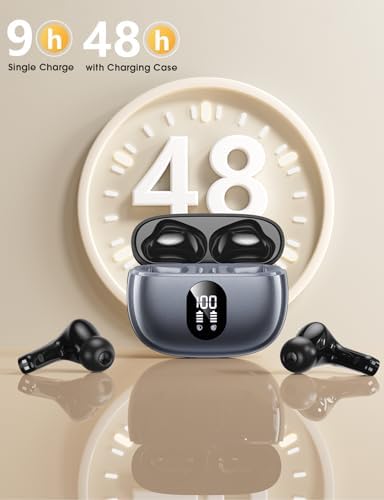 Experience Unmatched Audio Freedom with 2025 Advanced Bluetooth Wireless Earbuds – Big Bass Sound, 48-Hour Playtime, IPX7 Waterproof for Active Lifestyles, AI-Enhanced Hands-Free Calling for Seamless Connectivity with i Phone & Android – Ultimate Comfort, Durability, and Immersive Sound Quality