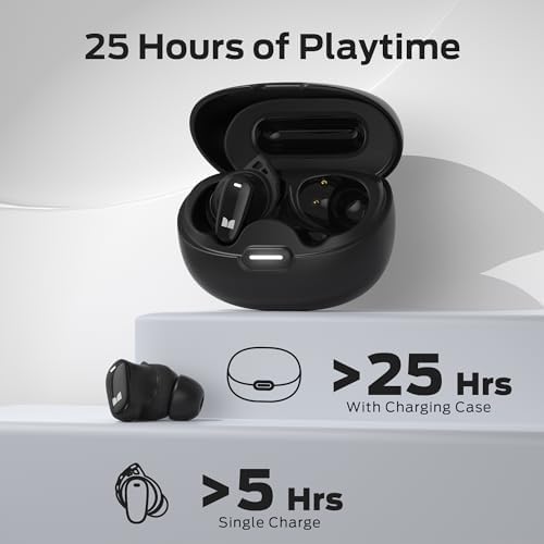 Monster N-Lite 206 Bluetooth 5.4 Wireless Earbuds – 25-Hour Playtime with IPX6 Waterproof Protection for Ultimate Durability – Touch Control for Seamless Music & Call Management – USB-C Fast Charging for On-the-Go Convenience – Superior Comfort and Deep Immersive Sound for Gym, Commutes, and Everyday Use
