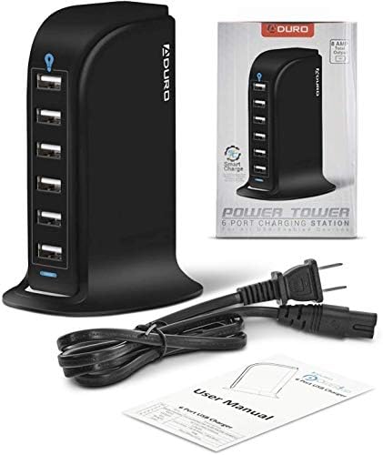 Aduro 40 W 6-Port USB Desktop Charging Hub – Multi-Device Power Station with Smart Flow Technology for Fast Charging i Phones, i Pads, and Smartphones – Sleek, Compact Design for Home and Office Use – Reliable Safety Features Ensure Optimal Device Protection