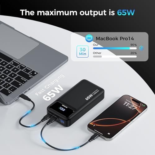 High-Capacity 26800 m Ah Portable Charger – 65 W PD3.0 Power Bank with Digital Display for Rapid Charging of Laptops, i Phones, i Pads, Steam Deck & More – Sleek Black Design for Ultimate Portability and Versatile Compatibility