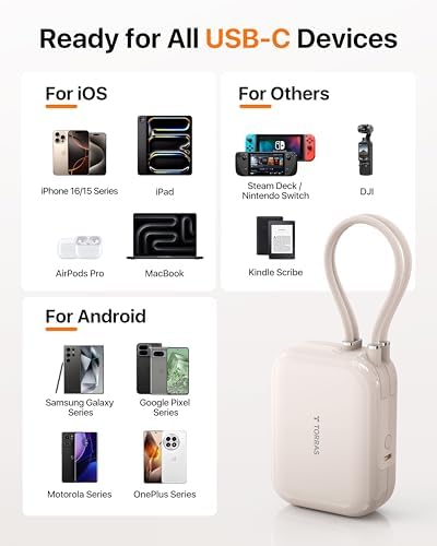 TORRAS 10000 m Ah Portable Power Bank – Ultra Compact 45 W Fast Charging with Dual USB-C Cables – Essential Travel Charger for i Phone 16/15 Pro Max & Samsung S25/S24 – Stay Connected Anywhere with Enhanced Compatibility
