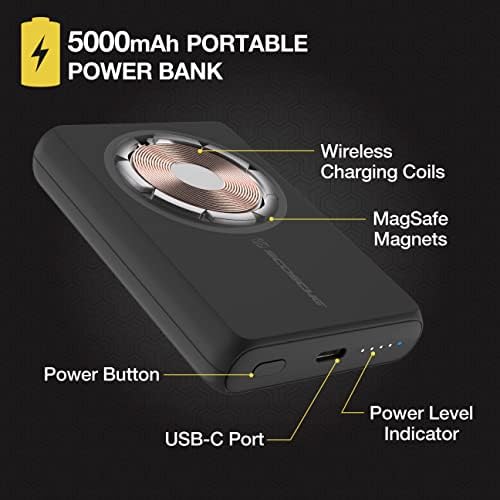 Scosche PBQ5 MS Go Bat 5,000 m Ah Fast Wireless Power Bank – Sleek Portable USB-C Charger for Mag Safe & USB-C Devices, Effortless Charging on the Go, Ideal for Travel and Daily Use