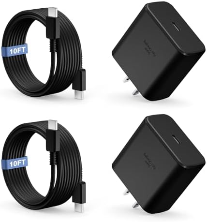 Dual Pack 45 W Samsung Type C Super Fast Charger – Rapid Power Delivery for Galaxy S25 Ultra/S25/S24/S23/S22 & Galaxy Tab with 10 FT USB C Charging Cables – Optimal PPS Technology & Enhanced Compatibility for Efficient Charging Solutions