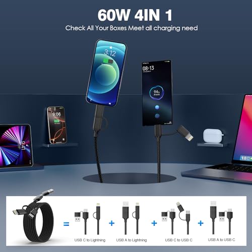 20 FT Ultra-Long i Phone Charger Cable – Fast 60 W 2-in-1 USB-C & Lightning Charging Cord for i Phone 16/15/14/13/12/11, i Pad & Mac Book – Durable Braided Design for Home, Office & Outdoor Use – Unmatched Flexibility and Rapid Power Delivery