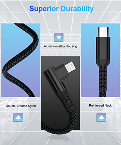 Basesailor 10 FT Right Angle i Phone Charger Cable – 90-Degree USB-C to Lightning Cord with USB A Adapter for Fast Charging – Perfect Compatibility with i Phone 14, 13 Pro Max, 12, 11, XS, XR, X, 8, 7, 6 Plus, 5 SE & i Pad 8, 9 – Enhanced Durability for Seamless Multitasking & Convenient Use