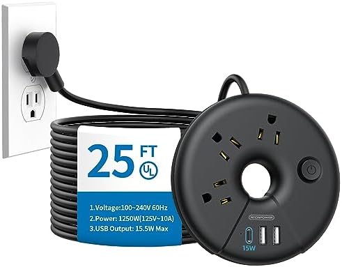 Compact Travel Power Strip with 3 AC Outlets & 3 USB Ports, Including USB-C – NTONPOWER 15-Inch Extension Cord for Ultimate Portability – Essential Charging Solution for Hotels, Airports, and Cruises – Safe Surge Protection & Space-Saving Flat Plug Design