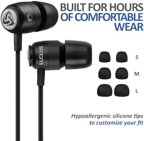 Experience Unmatched Sound Clarity with LUDOS Clamor 2 PRO Wired Earbuds – Noise Isolating In-Ear Headphones Featuring Comfortable Memory Foam Tips for Small Ears, Ideal for Students and Professionals, with Built-In Microphone for Effortless Calls, 5-Year Warranty, Compatible with i Phone and Samsung Devices, Perfect for Everyday Use and Travel