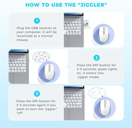 PEIOUS Rechargeable Wireless Mouse with LED – Innovative Jiggler Technology to Keep Your Computer Awake – Sleek Black Design for Optimal Comfort and Productivity