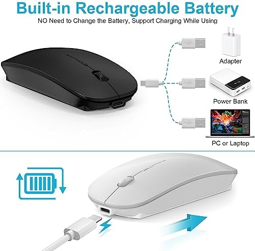 Sleek Silent Wireless Bluetooth Mouse for Mac Book Air & Pro – Dual Mode Optical Design with USB Type-C Receiver, Ergonomic Rechargeable Comfort for i Pad and Laptop Use – Effortless Connectivity & Quiet Performance – Ideal for Work & Play