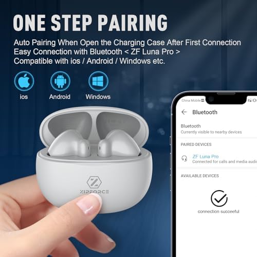 ZIPFORCE Bluetooth 5.3 True Wireless Earbuds with ENC Microphones – IPX6 Waterproof, Lightweight Design, 40-Hour Playtime, Touch Control Headphones for Seamless Audio Experience and Crystal-Clear Calls