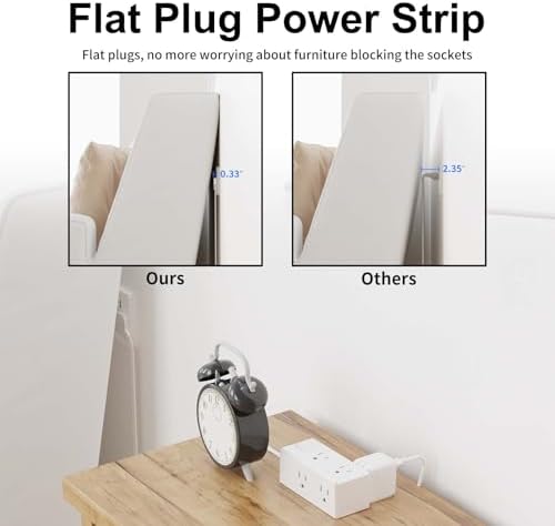 15 Ft Flat Plug Power Strip with 6 AC Outlets and 3 USB Ports – Tcstei Compact Extension Cord for Home, Office, and Dorm Room – Versatile ETL Certified Power Solution with Fast Charging and Space-Saving Design