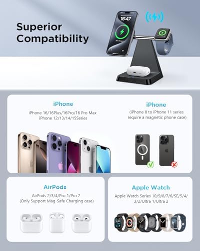 Revolutionary 3-in-1 Wireless Charging Station for i Phone 15-16 Pro Max – Fast, Magnetic Charger Dock for Seamless Device Management and Clutter-Free Living Space