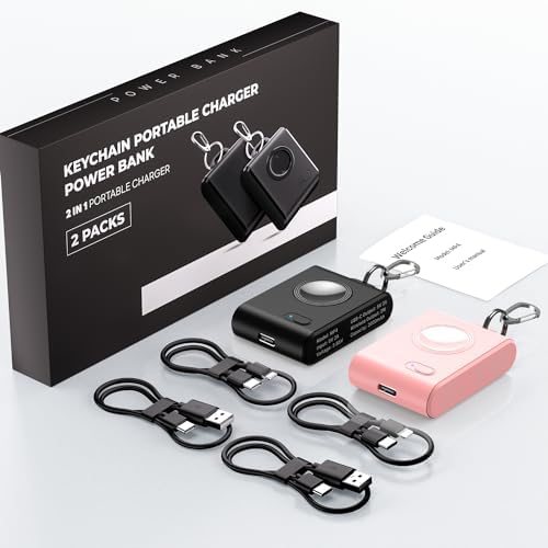 Compact Keychain Magnetic i Watch Charger Duo – Portable 2000 m Ah Power Bank for Apple Watch Series 1-9, SE, Ultra & Ultra 2 – Stylish Black & Pink Design for On-the-Go Charging Efficiency
