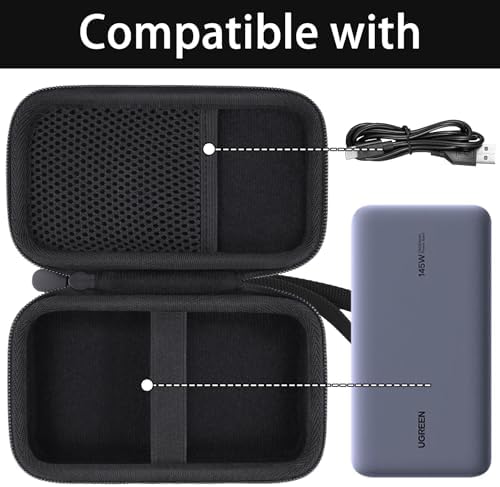 Ultimate Hard Shell Travel Case for UGREEN 25000 m Ah 145 W Power Bank – Superior Protection with Mesh Accessory Pocket and Secure Elastic Band – Waterproof and Durable EVA/Nylon Design for Travel Convenience – Soft Velvet Interior for Scratch Prevention – Case Only