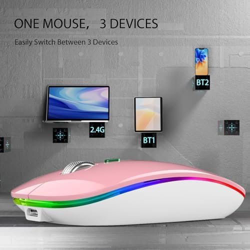 TENMOS Sleek LED Bluetooth Mouse – Ultra-Quiet Rechargeable Wireless Mouse with Type C Adapter for Laptops, Mac Books & i Pads – Bluetooth 5.1 & 2.4 GHz Universal Compatibility in Vibrant Blue – Perfect for Home, Office, and On-the-Go Productivity