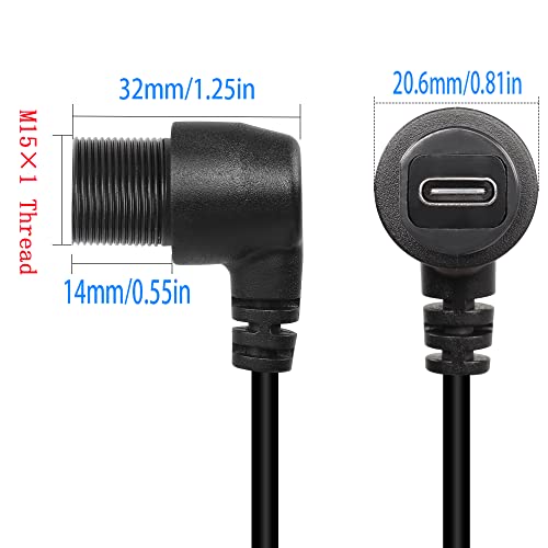 QIANRENON 90 Degree Right Angle USB C 3.1 Extension Cable – 10 Gbps Waterproof Panel Mount Solution, 30 cm Length for Streamlined Connectivity in Compact Spaces – Ideal for Vehicles and Workstations