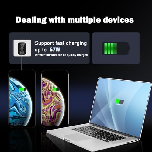 67 W Ga N USB-C 3-Port Fast Charger – Compact, High-Speed Wall Charger for Mac Book Pro/Air, i Phone 15/14/Pro, Galaxy S23/S22 & More – Ultimate Compatibility & Power Efficiency
