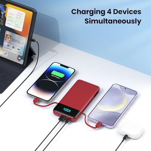 Ultimate 13800 m Ah Portable Power Bank with Built-In Cables & Wall Plug – Fast Charging Solution for i Phone 16/15/14, Galaxy & Android Devices – Travel-Ready Battery Pack with 4 Outputs for Multi-Device Charging – Compact, Lightweight & Durable Design for On-the-Go Power