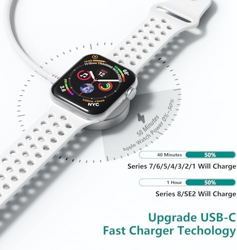Revolutionary 2-in-1 Magnetic USB-C Charger for Apple Watch & i Phone – 3 ft Fast Charging Cable for Series Ultra/9/8/7/6/SE/SE2/5 & i Phone 14/13/12/11 Pro/Pro Max – Ultimate Convenience, Enhanced Compatibility, and Robust Durability for Modern Tech Users