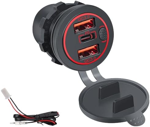 Ultimate 3-Port 18 W USB Car Charger – Quick Charge 3.0 & PD USB-C for Fast Device Charging in Cars, Motorcycles, Trucks & Boats – Dashboard Mount with Built-in Switch for Enhanced Safety and Control – Stylish Red Light Design for Modern Vehicles