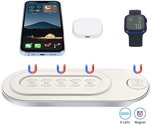 Revolutionize Your Charging Routine with the Magnetic 5-Coil Fluorescent 3-in-1 Wireless Charging Pad – Seamlessly Compatible with Mag Safe for i Phone 12/13, Air Pods & Apple Watch, Featuring Fast Charging Capability with 36 W Adapter Included, Ideal for Home & Office Use