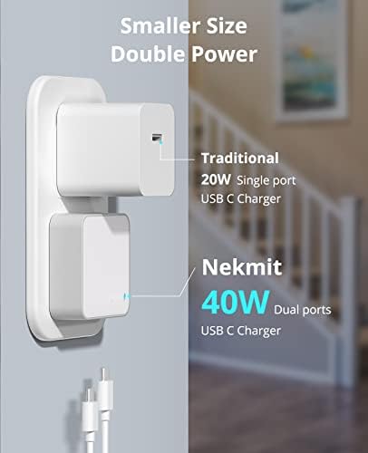 Nekmit 40 W Dual Port USB C Wall Charger – Fast Charging Adapter for i Phone 14/14 Pro/Pro Max, Galaxy, Mac Book Air & More – Slim, Portable Design with Enhanced Compatibility and Safety Features for Home, Office, and Travel