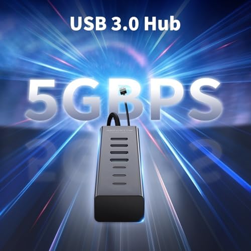 Upgrade Your Workspace with the 4 Ft 7-Port USB 3.0 Hub – High-Speed USB-A & USB-C Connectivity for Efficient 5 Gbps Data Transfers, Sleek Aluminum Build, and Extended Reach Perfect for PCs, Flash Drives, and More – Ultimate Compatibility for Windows and XPS Systems