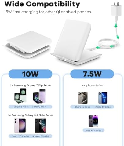 Ultimate Fast Wireless Charging Station for Samsung Galaxy Z Flip Series & Motorola Razr+ – 2-in-1 Foldable Travel Charger with PD 20 W Adapter, Sleek White Design for On-the-Go Convenience – Enhanced Speed & Compatibility for Modern Lifestyles
