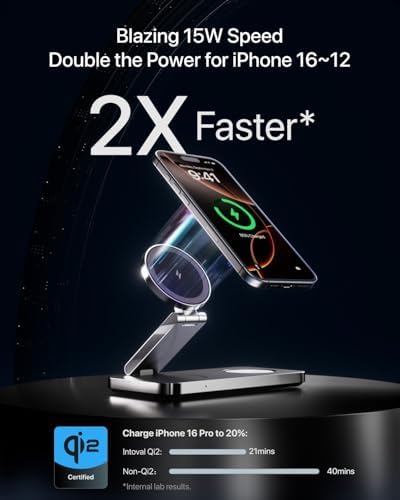 Intoval 3-in-1 Foldable Wireless Charging Station – Qi2 Certified 15 W Fast Charger for i Phone 16/15/14/13/12, Apple Watch & Air Pods, Magnetic Stand with 30 W Adapter – Ultimate Convenience & Portability for Modern Lifestyles