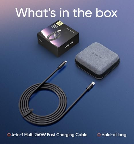 MAGIC JOHN 240W 4 in 1 Charging Cable, 4FT USB C to Lightning Cable [MFi Certified], Multi Chargers for All Devices, Chubby USB A/C to C/Lightning with Light for iPhone/MacBook/iPad/Samsung/Switch 2 – Enhanced Compatibility and Speed