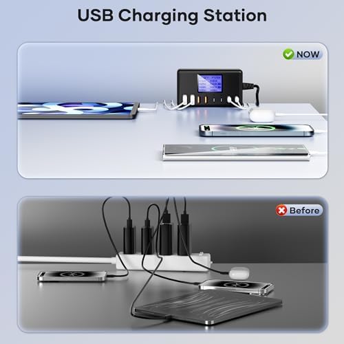 Ultimate 8-Port USB-C Charging Station by Slitinto – 152 W Multi-Device Fast Charger Hub for i Phone 15/14/13/12 & Samsung Galaxy S23/S22/S21 – Enhanced Compatibility & Rapid Power Delivery for Tablets and Laptops – Compact Design for Home, Office, and Travel